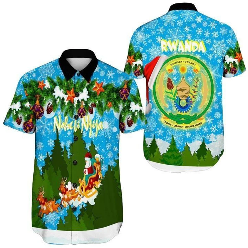 Rwanda Flag Map 3D Print Short Sleeve Shirts For Men Clothes Africa Dashiki Shirt Hawaii Boy Lapel Blouse Kids Blouses Kids Tops