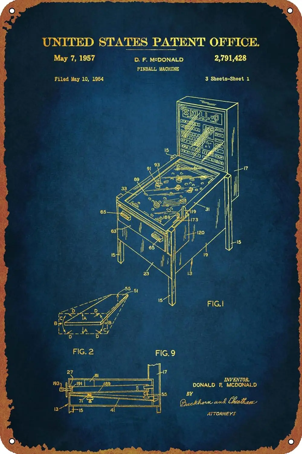 2 Pinball Machine Patent Game Poster Metal Plaque Tin Sign,Vintage Metal Pub Club Cafe bar Home Wall Art Decoration Poster Retr