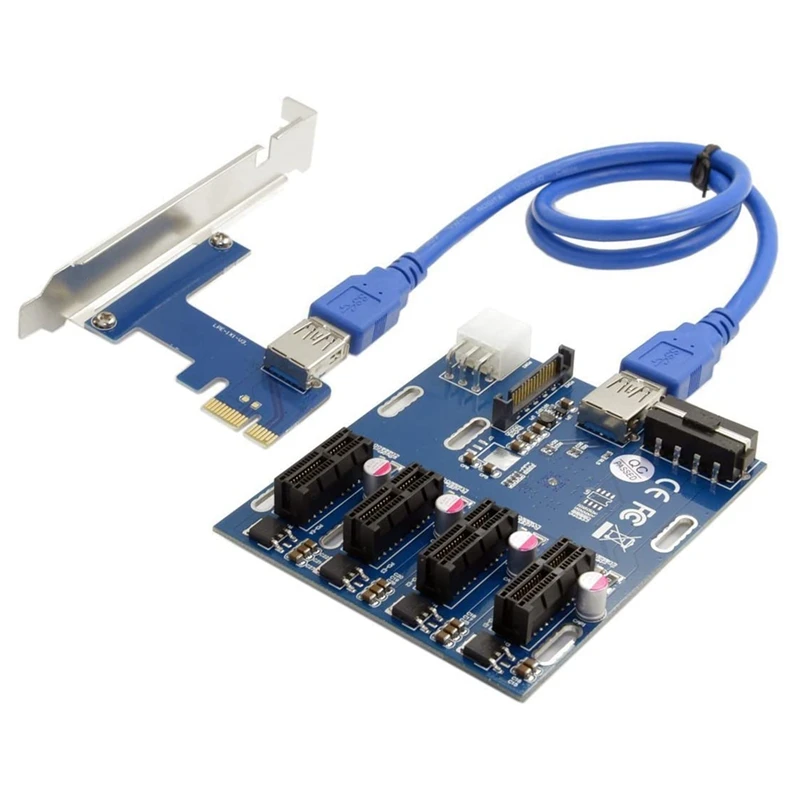 Adaptateur Riser PCI-E 1X à 4 ports 1X USB 3.0, câble multiplicateur HUB GPU, pour BTC Ethereum Mining