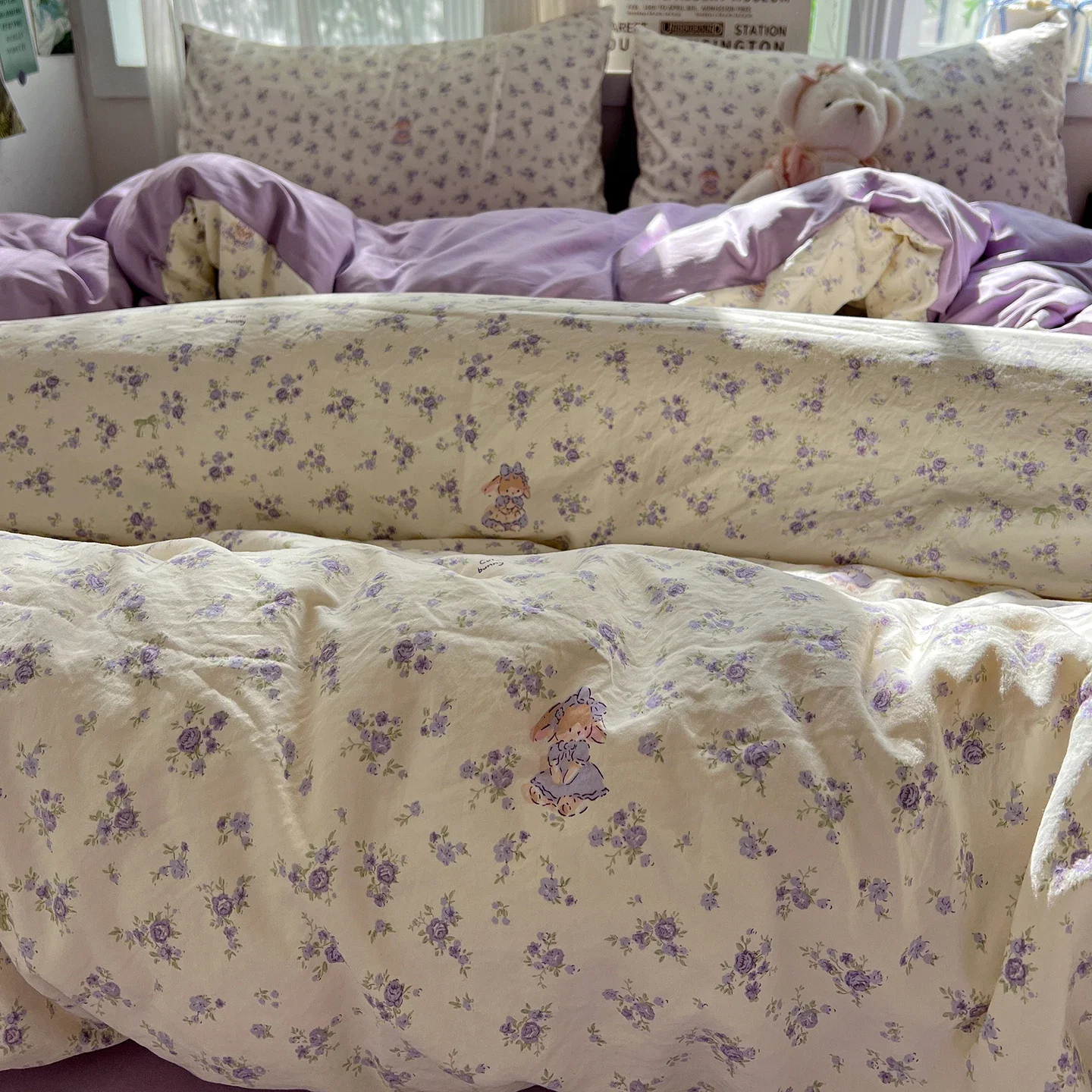 Floral Bedding Set Korean Style Soft Bed Sheet Set Queen King Size Quilt Cover Set No Filling With Pillowcase Couple Life