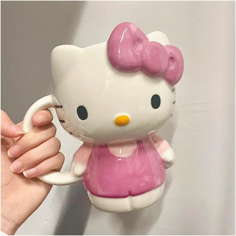 New Hello Kitty Sanrio Water Cup Kawaii Cartoon Cute Dolls  Kt Bow Tie Ceramic Mug Anime Toy For Girl Kids Toys Birthday Gifts