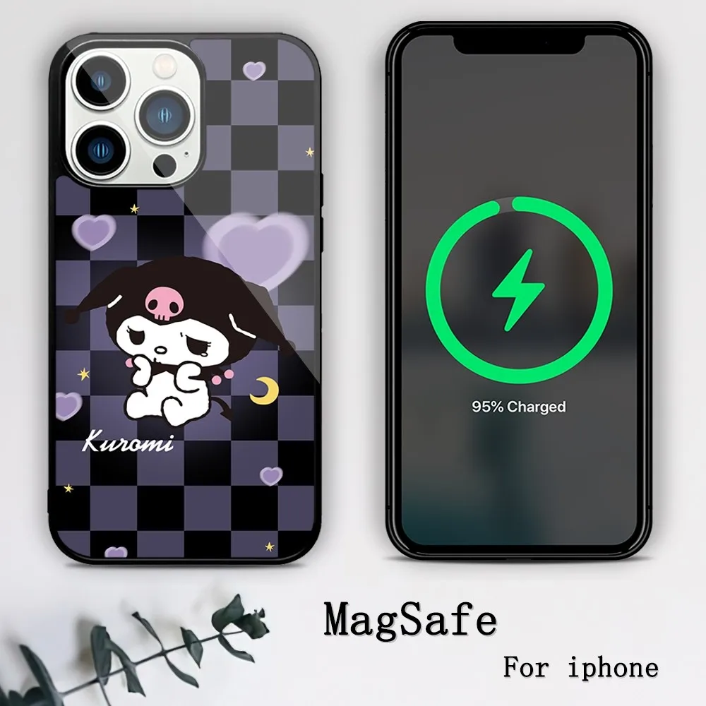 MINISO Sanrio Kuromi Cool Phone Case For iPhone 11 12 13 14 15 Mini Pro XS Max X S Plus XR Magnetic Attraction Shell