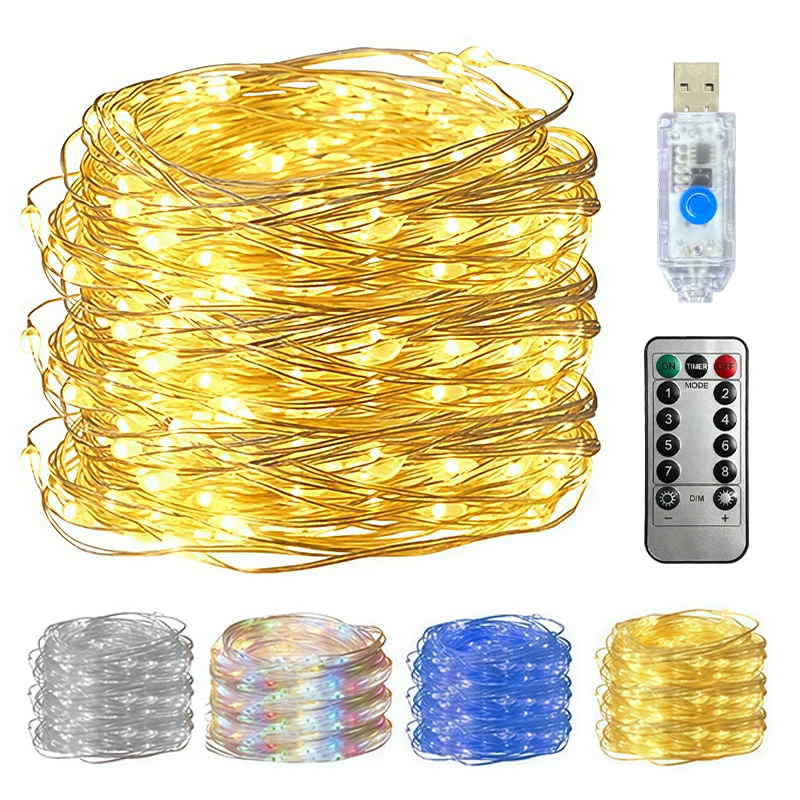 USB Fairy Lights Remote Control Copper Wire String Light 8 Modes Twinkle Flash Steady for Bedroom Wedding Festival Decor