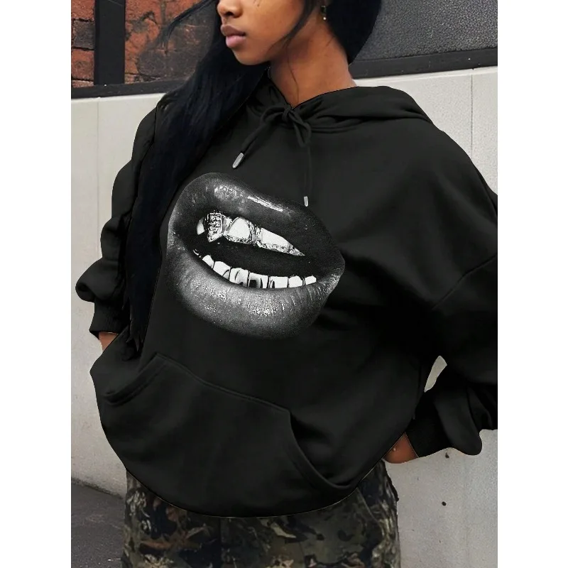 

Mens Womens Autumn Cotton Fleece Hoodies Casual Simple Lip Print Loose Fit Hoodies Ladies New Sweatshirts Streetwear