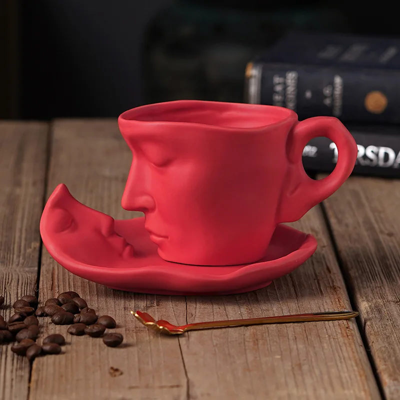 

250ml Ceramic Human Face Mug Creative Thinker Coffee Cup Funny Face Shape Cup With Tray Set Color Milk Tea Water Drinking Cup