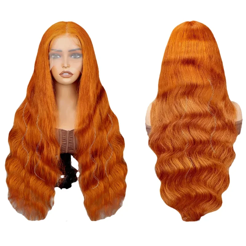 Swupod 13X4 13X6 200 Dichtheid Transparante Hd Lace Pruik Voor Vrouwen Body Wave Remy Human Hair Gember Oranje Kleur Lijmloos