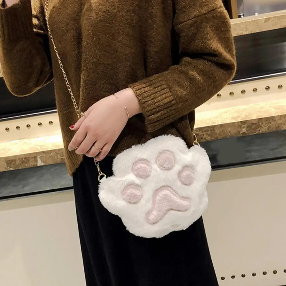 Cute Small Plush Shoulder Bag Zipper Closure Chain High Capacity Girl Funny Bears Paw Crossbody Bag sac a main femme bolso mujer