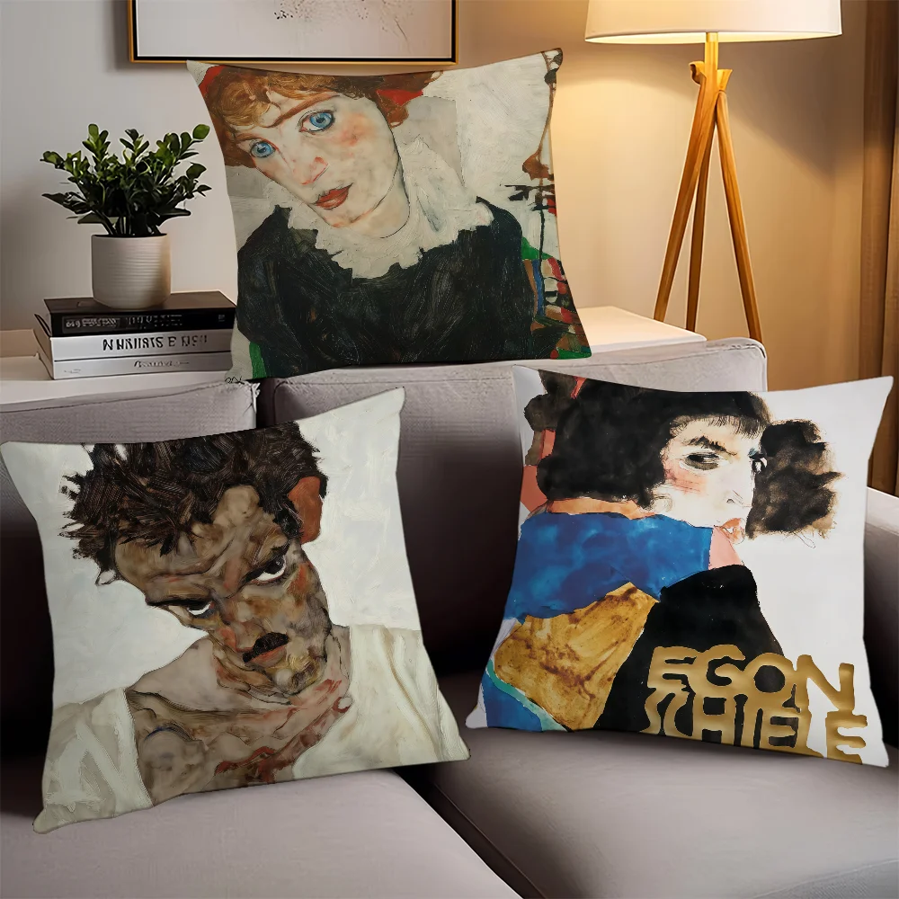 Austrian painter E-Egon S-Schiele  Pillow Case Office Cushions Suitable For Sofa Car Bedroom Decorative Cushion Cover