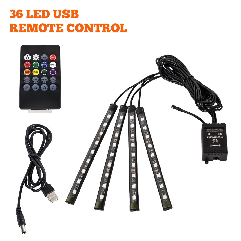 Neon 48 72 LED auto-interieur omgevingsvoetlicht met USB draadloze afstandsbediening muziek app-bediening auto RGB sfeer decoratieve lampen