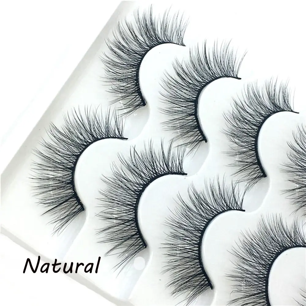 5 paia moda donna sottile svasato multi-stili naturale lungo 3D visone finto capelli estensione ciglia ciglia finte incrociate