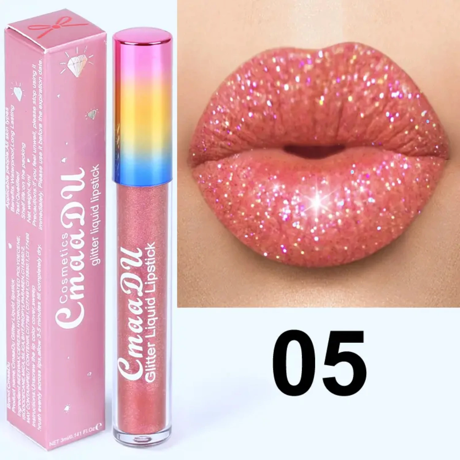 CmaaDu Diamond Illusion Shiny Matte Metallic Lip Gloss Lipstick Channel makeup Kawaii makeup Blue lipstick Lip liner pack set