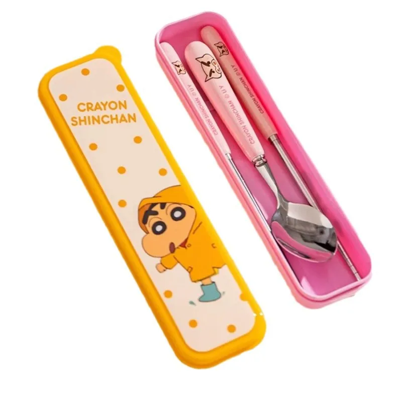 2 قطعة تلوين شين تشان مرآة من الفولاذ المقاوم للصدأ مصقول مجموعة أدوات المائدة المحمولة سكين شوكة ملعقة قبضة مريحة أواني الطعام مجموعة