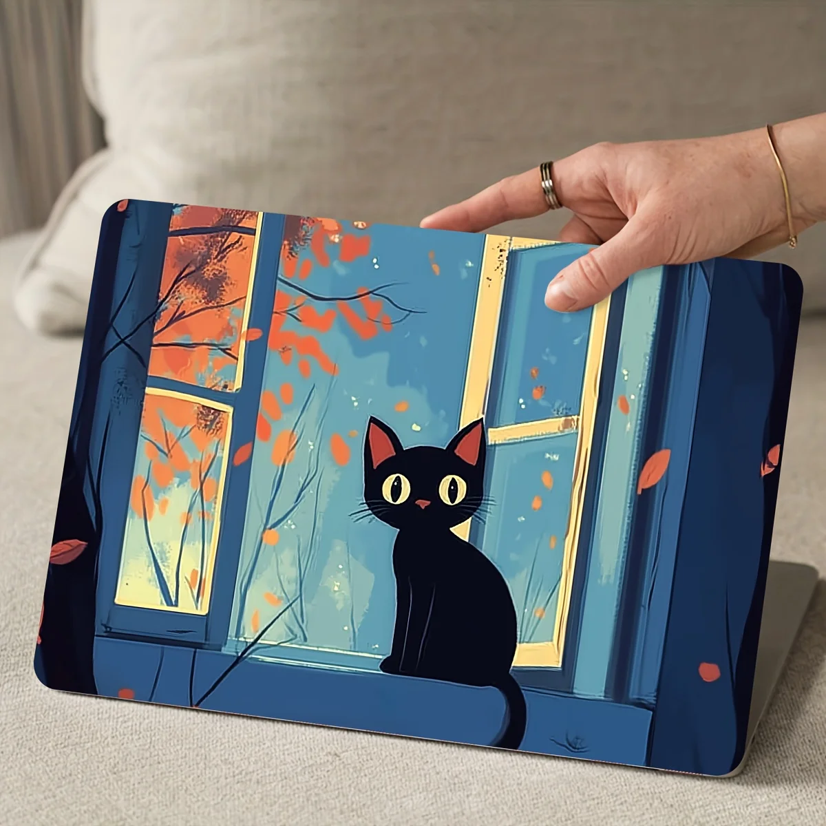 2 Glamorous Black Cat and Autumn Landscape Vinyl Notebook Sticker - for MacBook PC Car Helmet Motorcycle Refrigerator Decor,