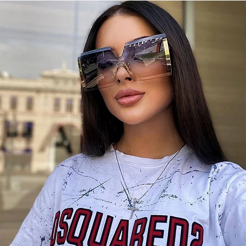 

2022 new large frame sunglasses women European and American one-piece frameless diamond-cut sunglasses trendy star style Fashion