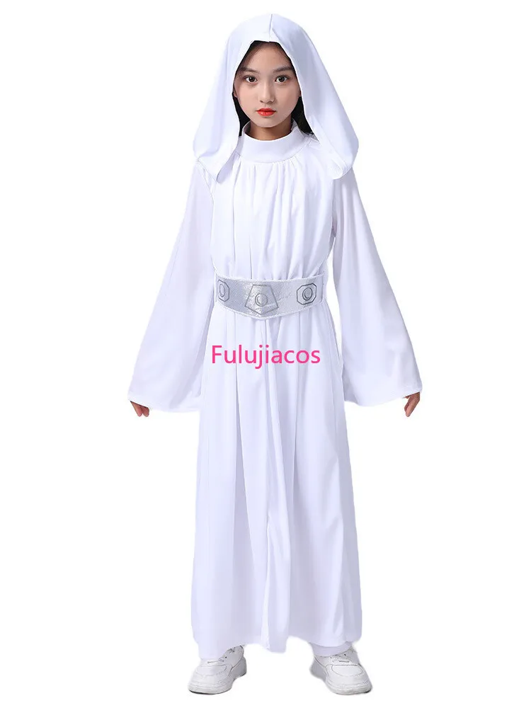 

Fulujiacos Princess Leia Cosplay Costume Girls Clothes White Dress Wig Gift
