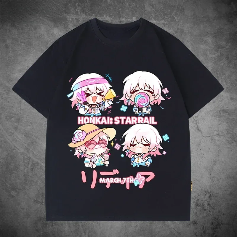 

Kawaii March 7th Graphic Women T-shirt Harajuku Anime Short Sleeve Tee Shirt New Game Honkai: Star Rail Honkai Impact Clothing