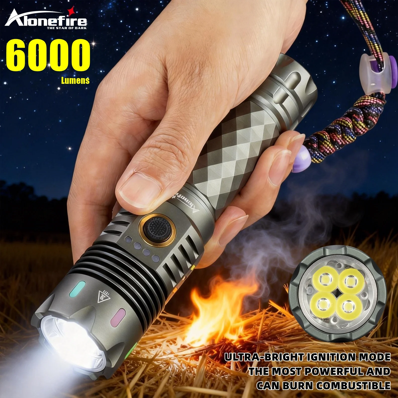 

4xLED 6000LM Сверхмощный сверхъяркий фонарь с USB-зарядкой и ЖК-дисплеем, мощный, для охоты, кемпинга, походов, рыбалки