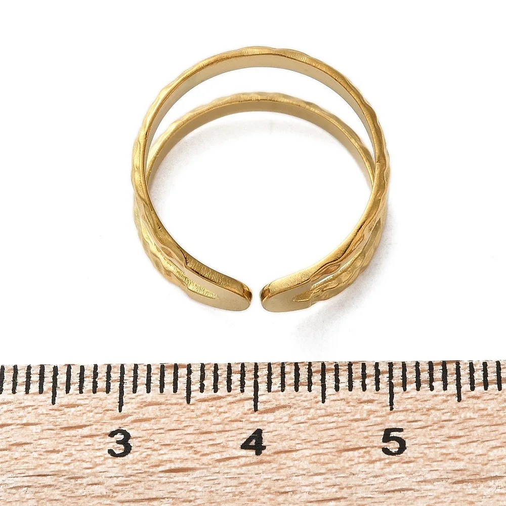 Ion Plating(IP) 304 Stainless Steel Double Line Open Cuff Ring for Women Nickel Free Real 18K Gold Plated Size 8(18.1mm) view 4
