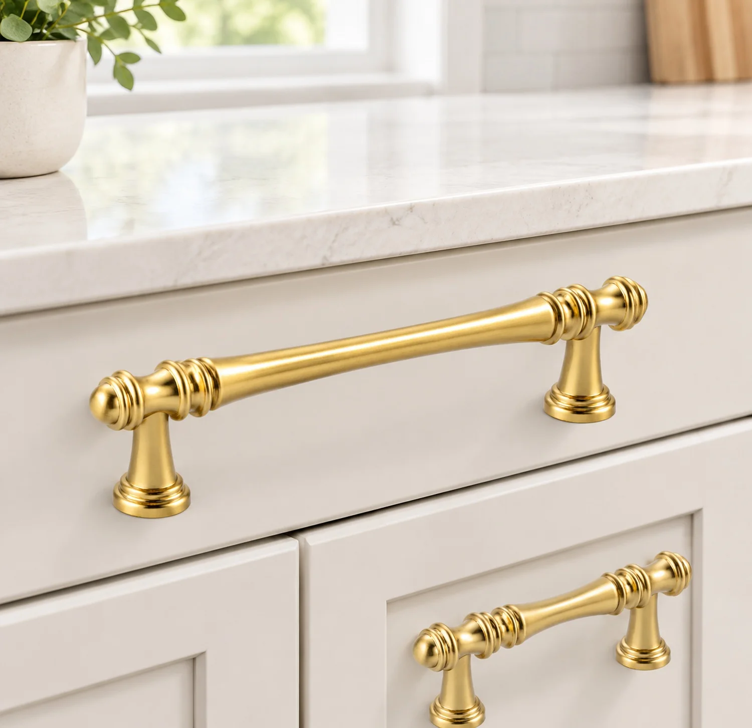 10 Pack 3-3/4 in Brushed Gold Cabinet Pulls, Gold Drawer Handle P30