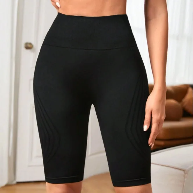 Hoch taillierte, nahtlose Yoga-Shorts für Damen, gestrickt, schmale Shorts, Workout, Laufen, lineare ästhetische Leggings, dehnbare Hip-Lift-Shorts – Detail 5