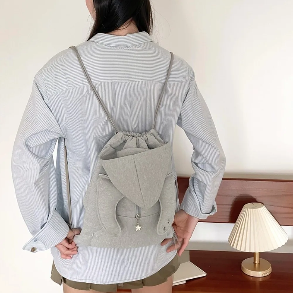 

Рюкзак с капюшоном из бычьего рога, подвеска со звездой, большая вместительная толстовка с капюшоном, дизайнерская школьная сумка из хлопка и льна, сумка на шнурке в корейском стиле