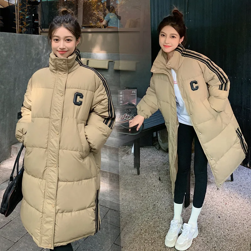 2023 Winter American Retro Single Breasted Parkas Women Casual Autumn Jacket Letter Print Outerwear Warm Thick Striped Coat