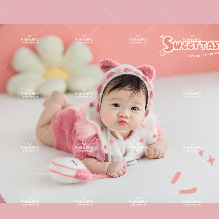 

New Pink Princess Treasure 100 Days Photography Knitted Clothes Prop Accessories newborn girl photography outfit 신생아사진