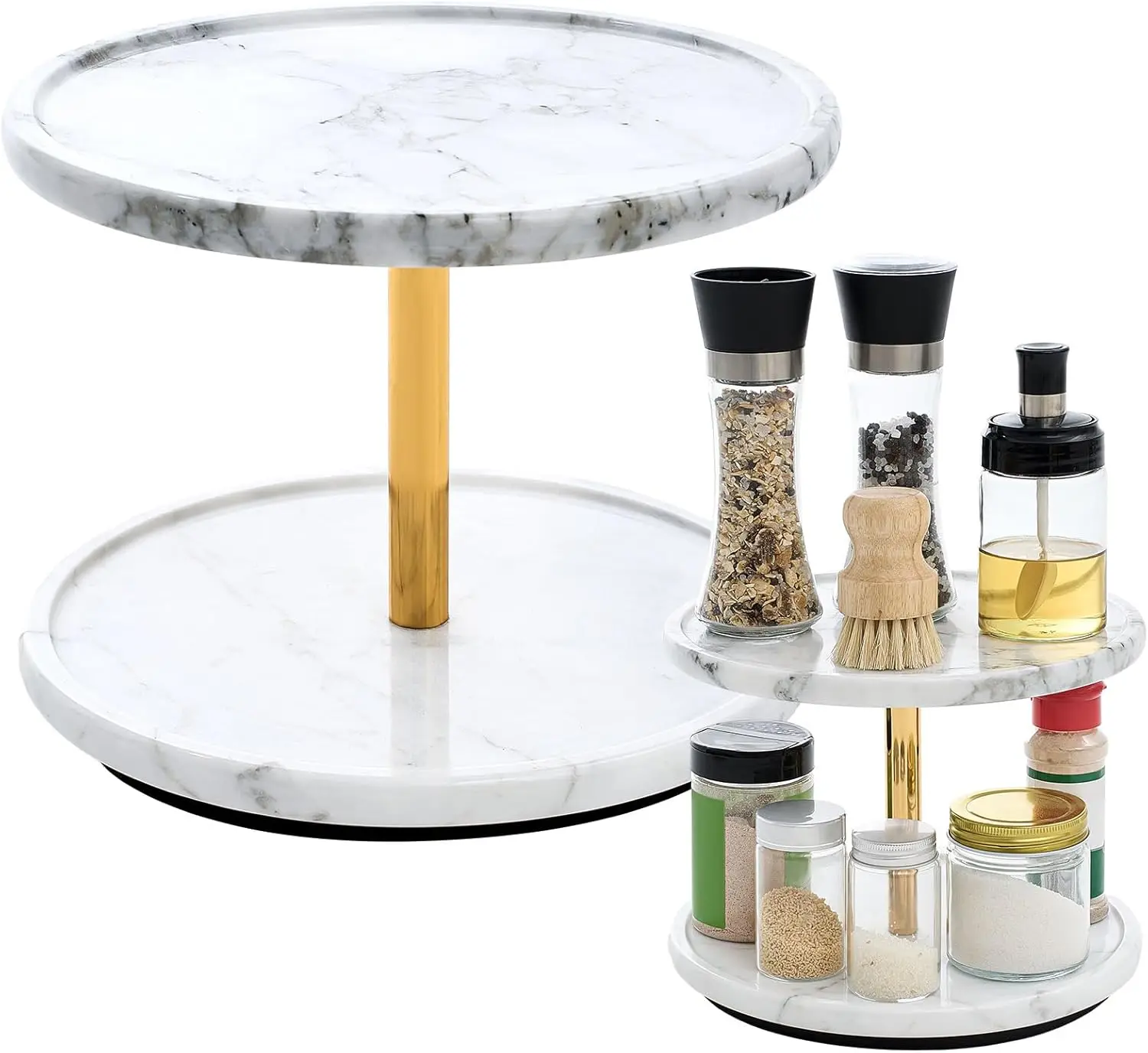 

2-Tier Marble Lazy Susan, 10'' Rotating Tray for Kitchen, Bathroom, or Dining Table