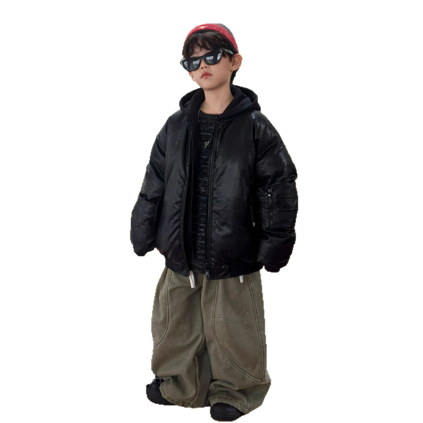 ملابس الأطفال الأولاد سترة مبطنة بالقطن الشتاء سميكة معطف جلد ناعم 2025 جديد الكورية نمط مقنعين سترة دافئة