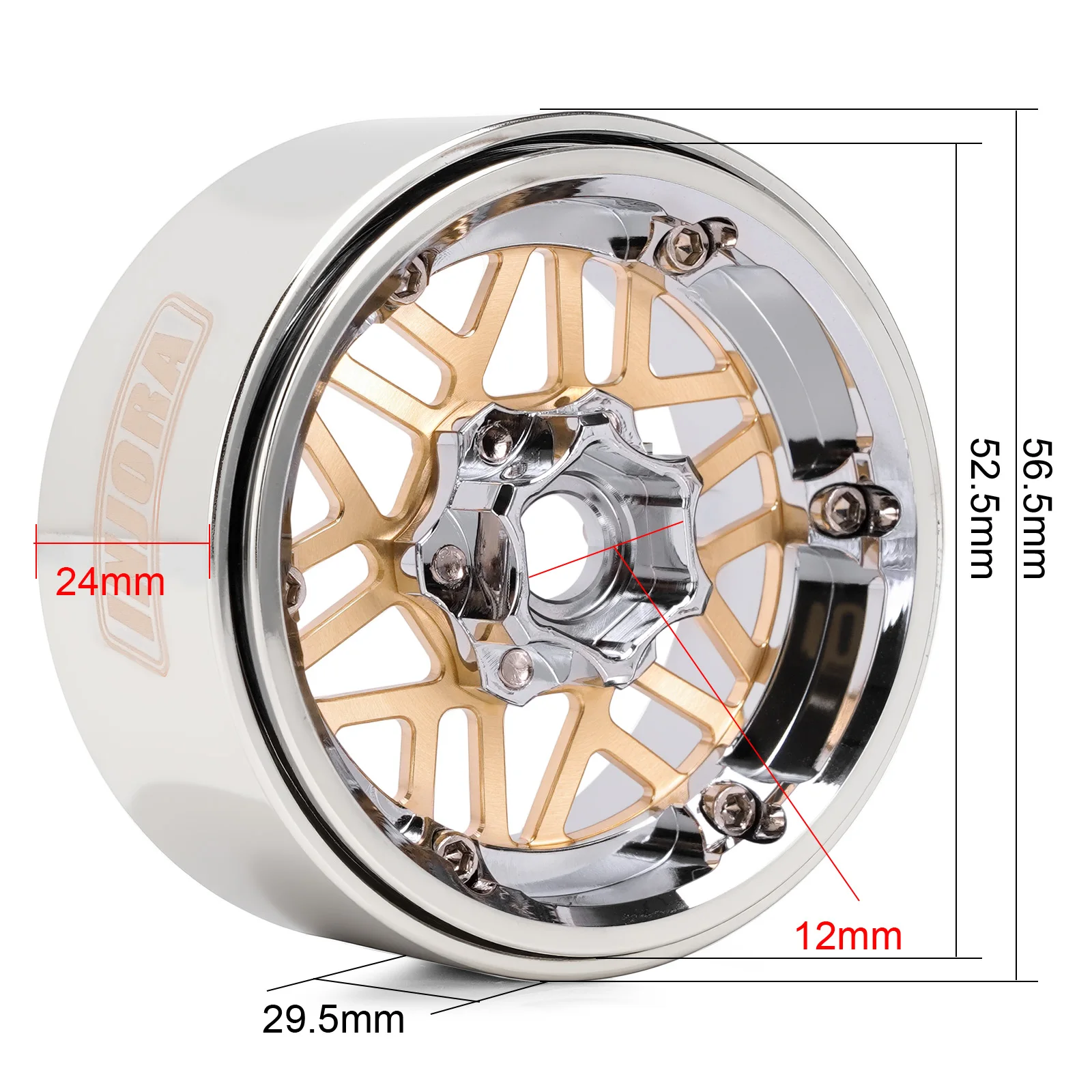 INJORA -9,65 mm versetztes 1,9" ModuWheel Beadlock-Räder aus Messing und Aluminium für 1/10 RC Crawler – Detail 14