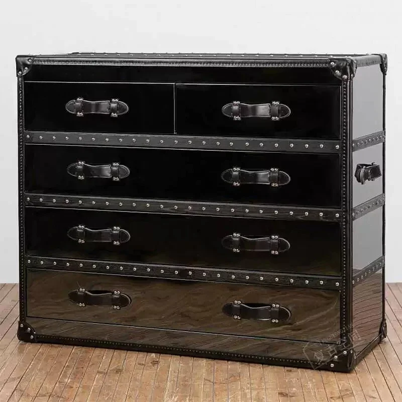 Medieval style bright black stainless steel cabinet European and American retro chest cabinet study bedroom locke