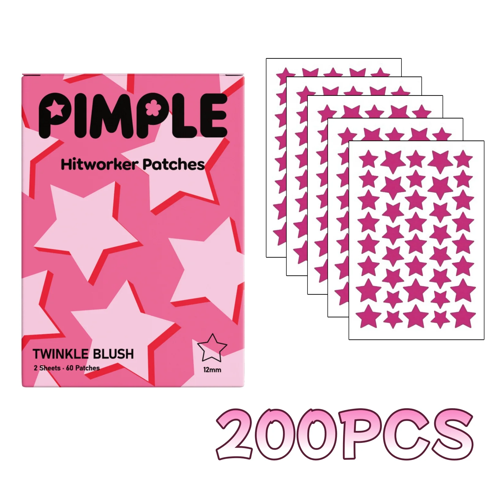 200PCS Rose Red Star-shaped Invisible Breathable Acne Patches Lightweight Skin-friendly for Quick Healing And Esthetics