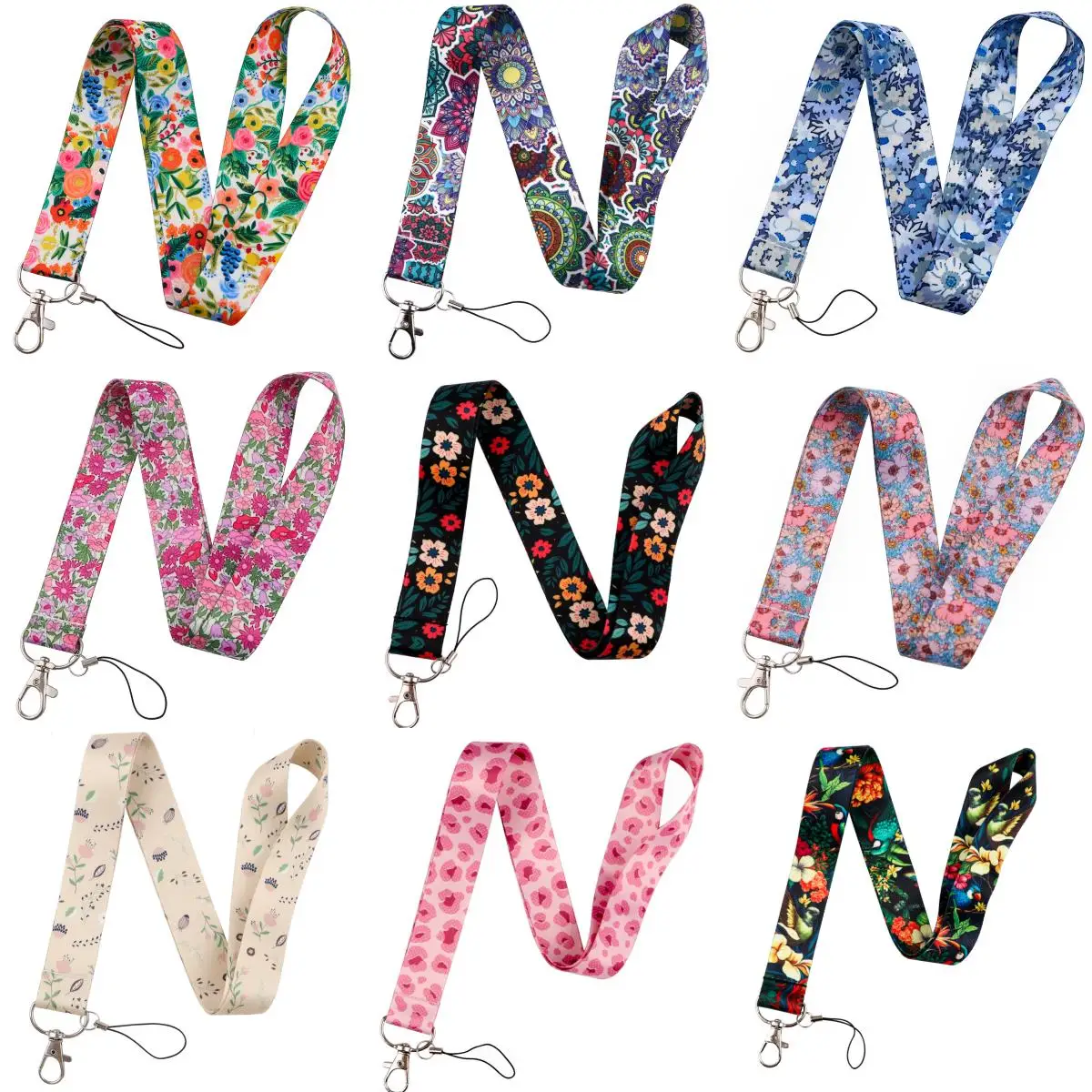 Bohemian Floral Pattern Phone Lanyard Neck Strap Vintage Flower Print Keychain ID Card Badge Holder Anti-lost Phone Hanging Rope