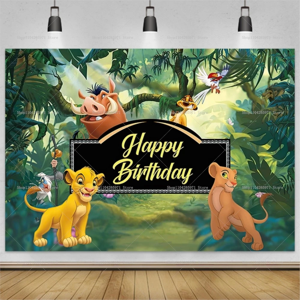 Lion King Simba  Photography Backdrop Forest Kids Birthday Party Photo Background Baby Shower Banner Poster Cartoon