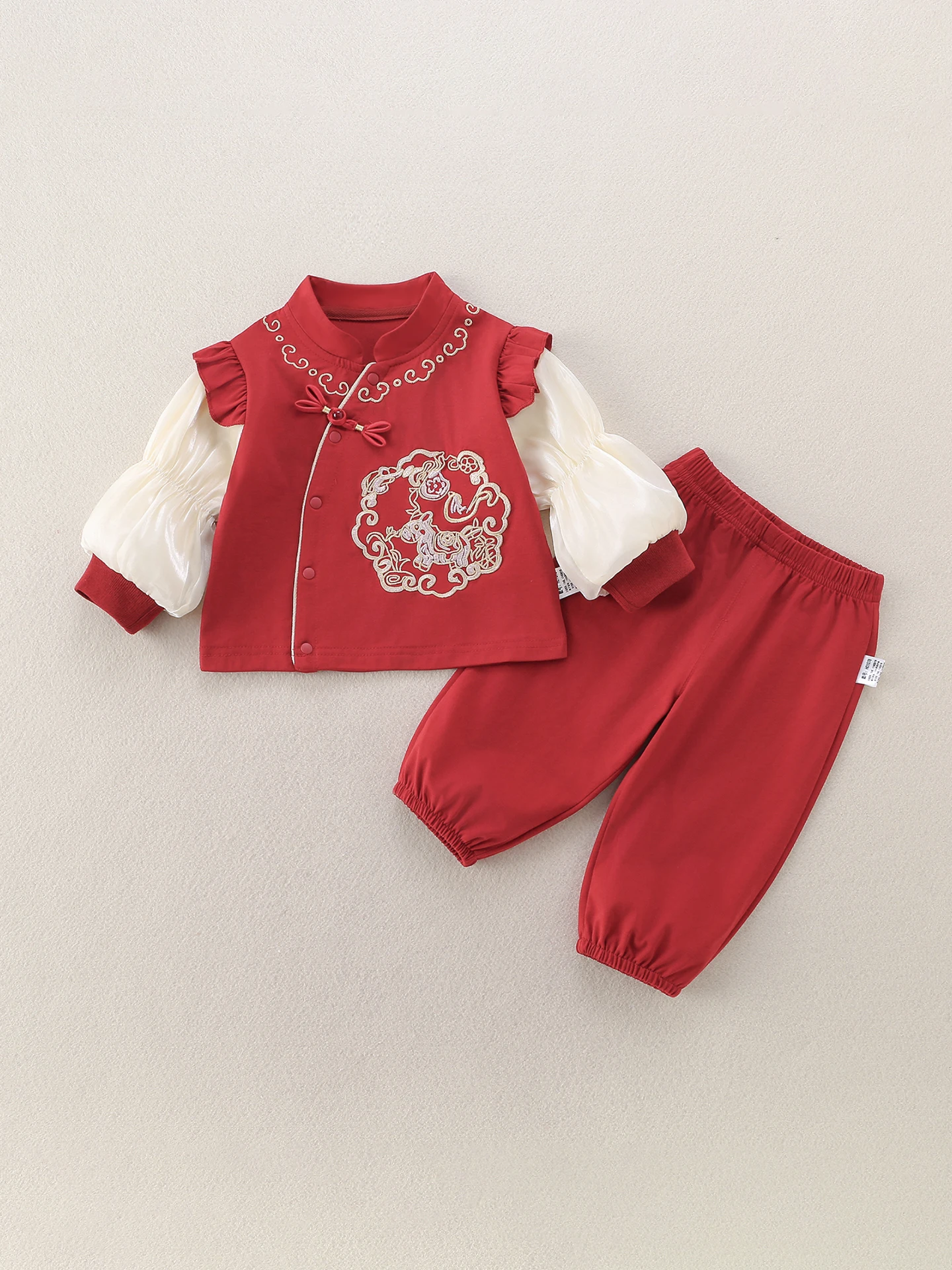 

Spring Sle Embroidered Baby Rer Girl's 00 Days Birthday Dr Two-Piece Set New Year eeting Clothes Cotton Fabric