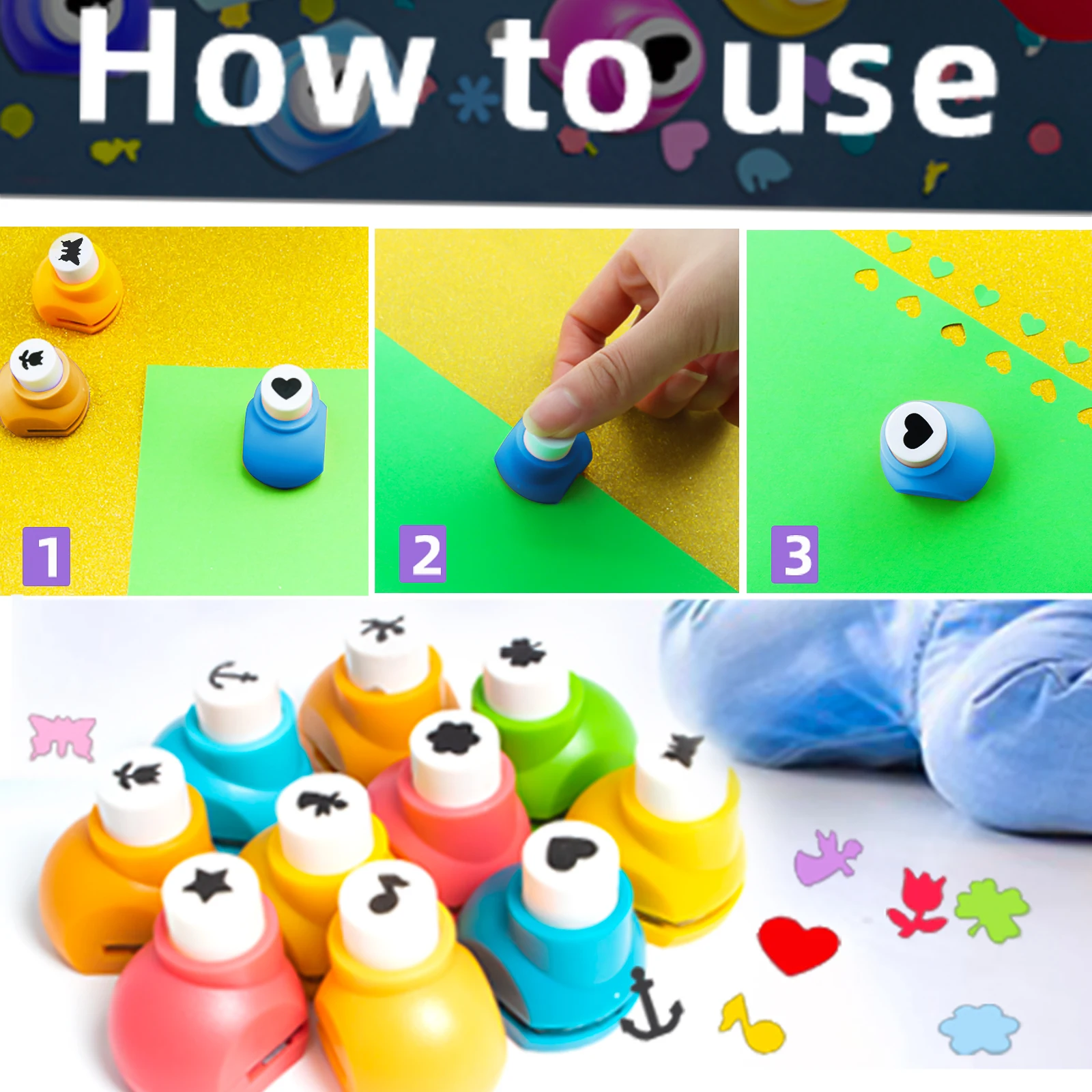 12個入り ミニペーパーカッター シングルホール クラフトパンチ 10mm キッズセットキット 葉っぱ 花 ハート 星型 ペーパークラフト カードメイキング スクラップブック