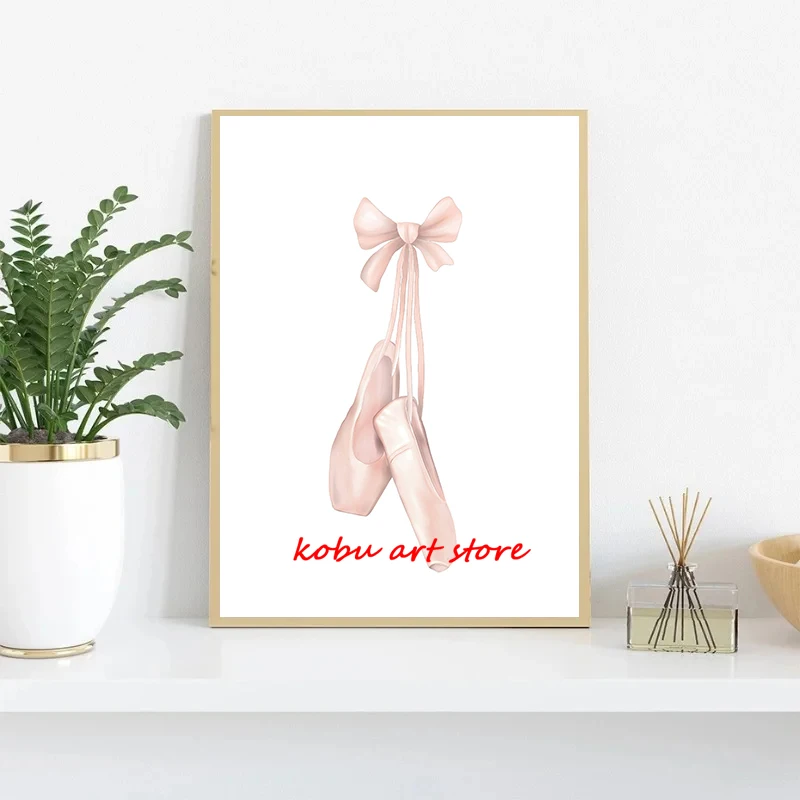 Pink Ballet Dancer Pointe Shoes Ballerina Dress Watercolor Poster Canvas Printing Dance Wall Art Picture for Girls Room Decor