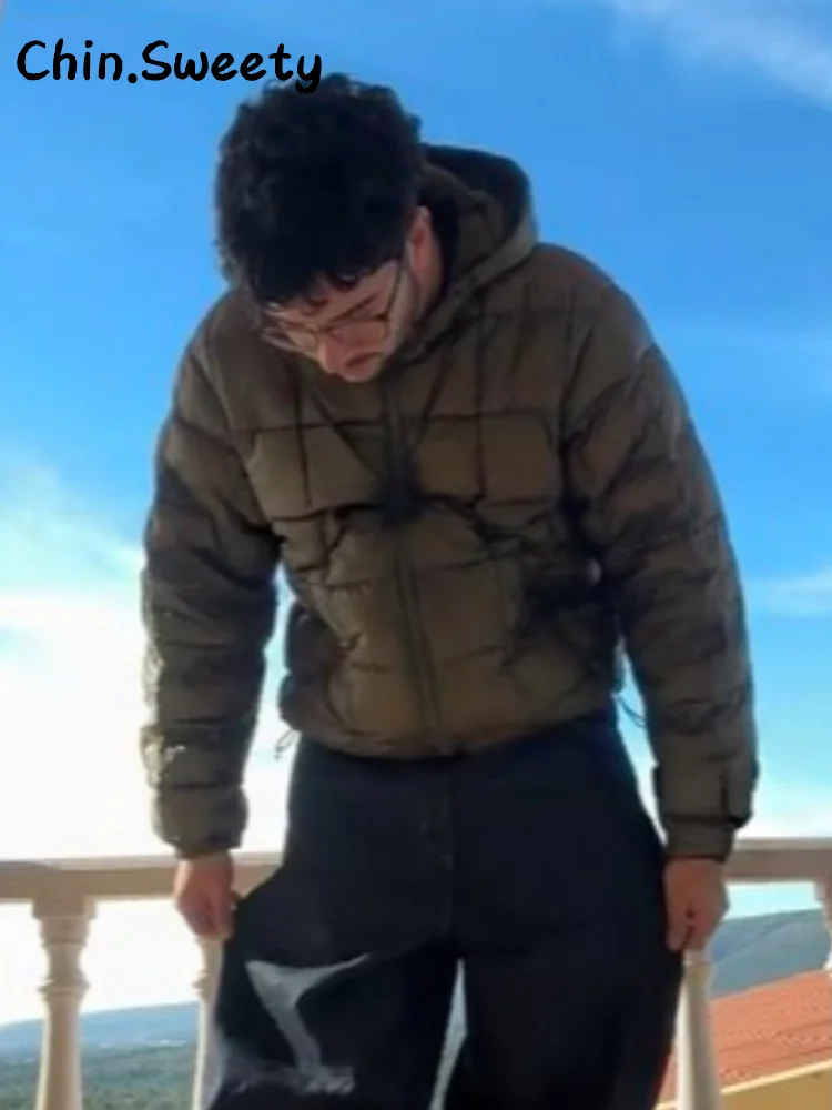 Chic Women's Hooded Puffy Quilted Cotton Coats Loose Solid Full Sleeve Zipper Pockets Jacket 2025 Winter Lady Commute Outwear