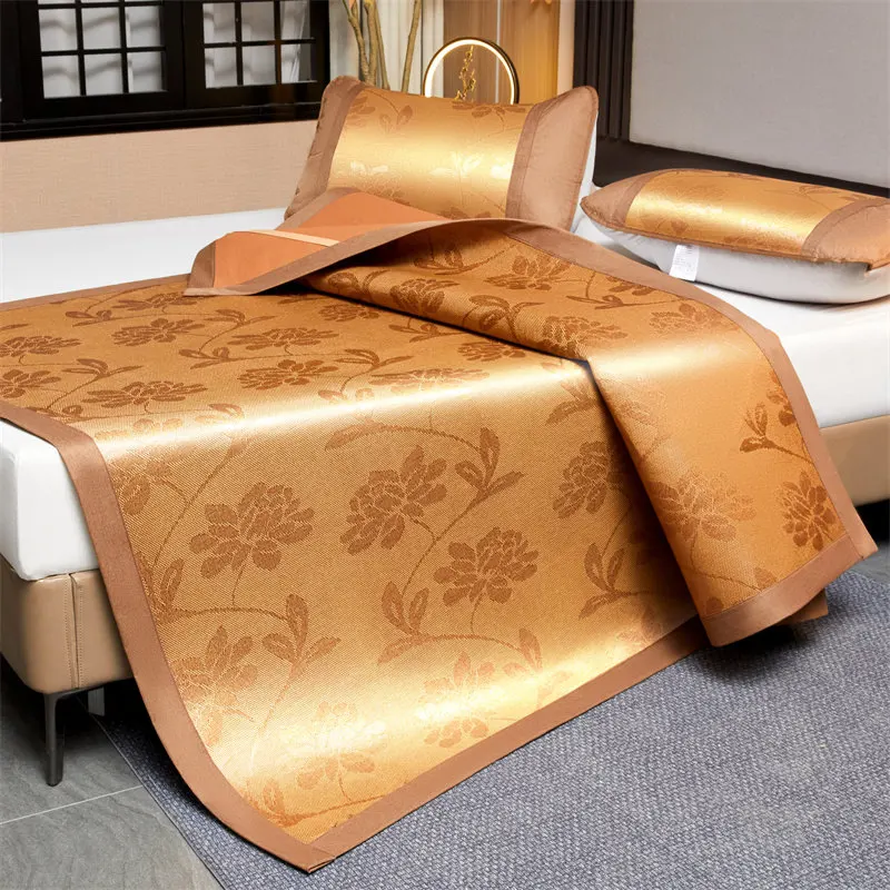 Bamboo Summer Bed Mat Pillowcase Soft Breathable Bamboo Fiber Cooling Mat Non-Slip Summer Mat Fitted Mattress Protector Cover