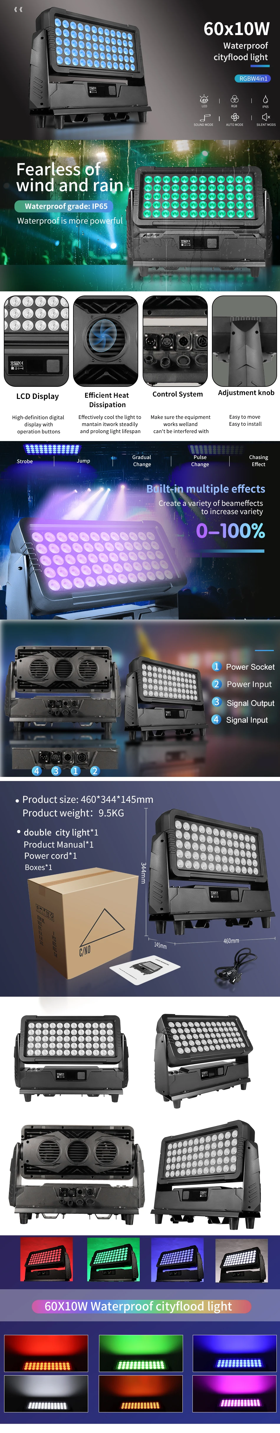 aicpose 60x10W 4in1 RGBW LED DMX Wall Wash Leuchten IP65 Outdoor LED City Color Licht Bühnenperformance DJ Party Licht – Detail 1