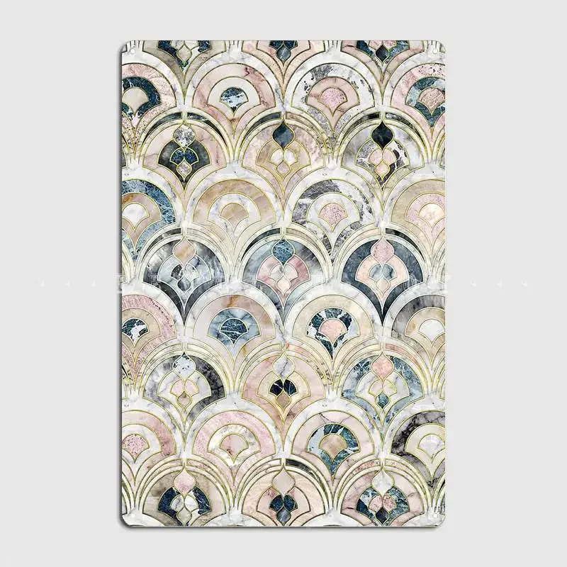 Art Deco Marble Tiles In Soft Pastels Metal Plaque Poster Painting Décor Pub Garage Club Home Printing Tin Sign Poster
