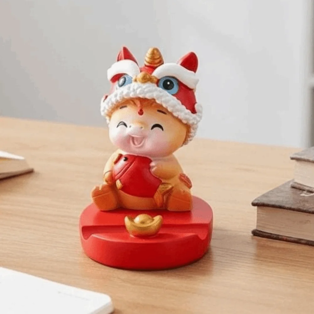 Resina artesanato leão dança ornamentos mascote festival decorativo cavalo ano estatuetas estilo chinês realista suporte do telefone móvel