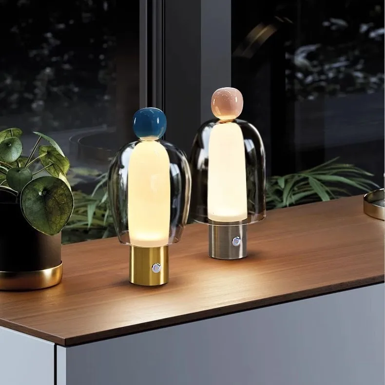 Nordic Glass Table Lamp Rechargeable Bedside Night Light Perfume Bottle Shape 3 Color Dimmable Ambient Light Home Decor
