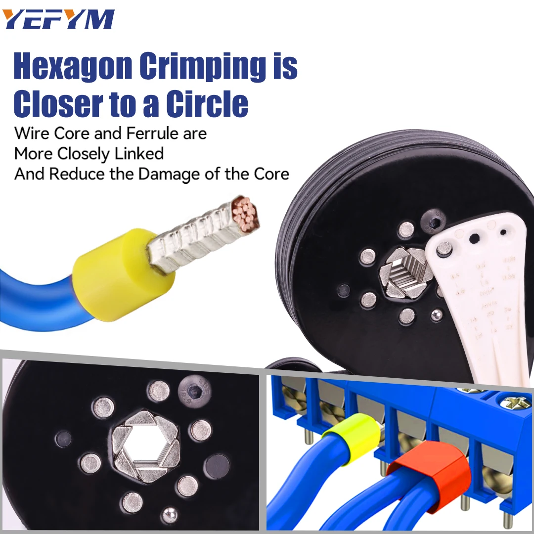 Crimping Pliers Tool Ferrule Pin Terminal Connectors Mini Adjustable Ratchet YEFYM Electricians Six-Corner （0.5-16mm²）YE 16-6S