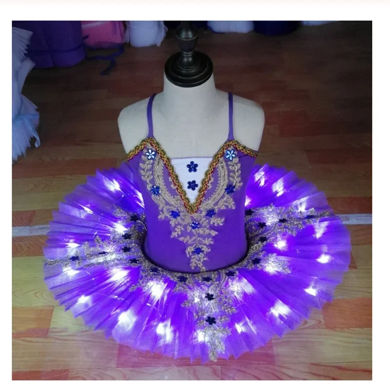 Falda de tutú de Ballet profesional para niñas y adultos, Vestido de bailarina, disfraz de baile Led, tutú de panqueque, Vestido de cisne blanco