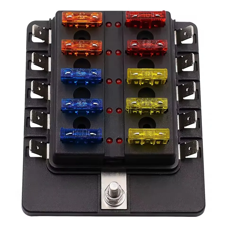 1 In 12 Way Blade Fuse Holder Box with LED Indicator 12V Auto Boat Circuit Protection Accessories