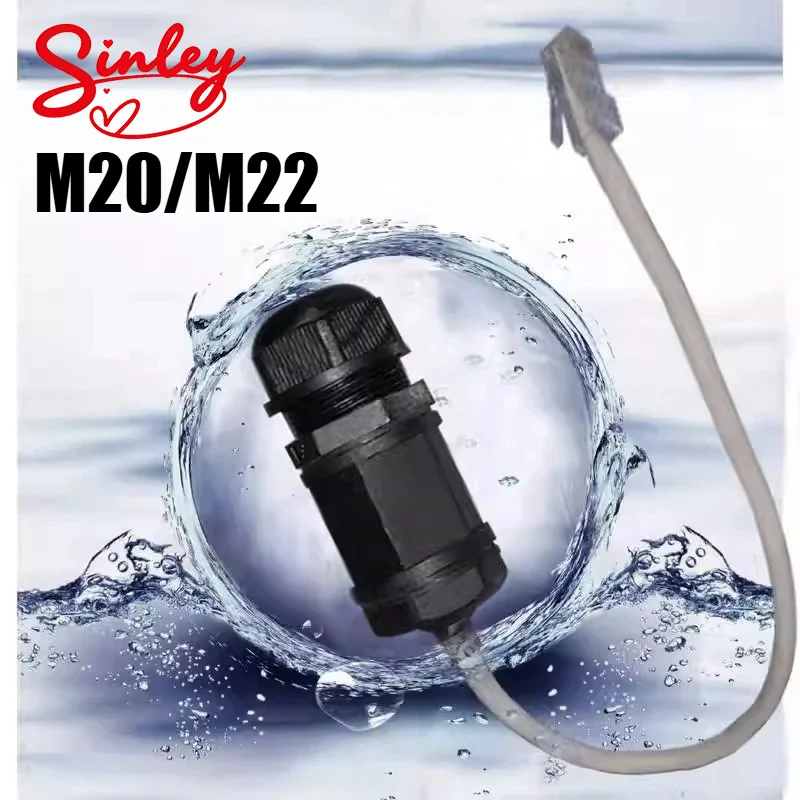 Outdoor M20/22 RJ45 Network Connectors IP67 Aviation Plug with 25cm Wire Rj45 Crystal Head Socket Cat5E Network Cable Waterproof