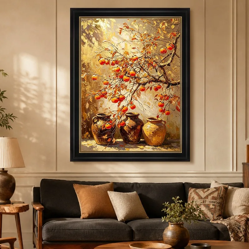 Living room sofa dining room entrance decorative painting ancient persimmon texture hanging painting