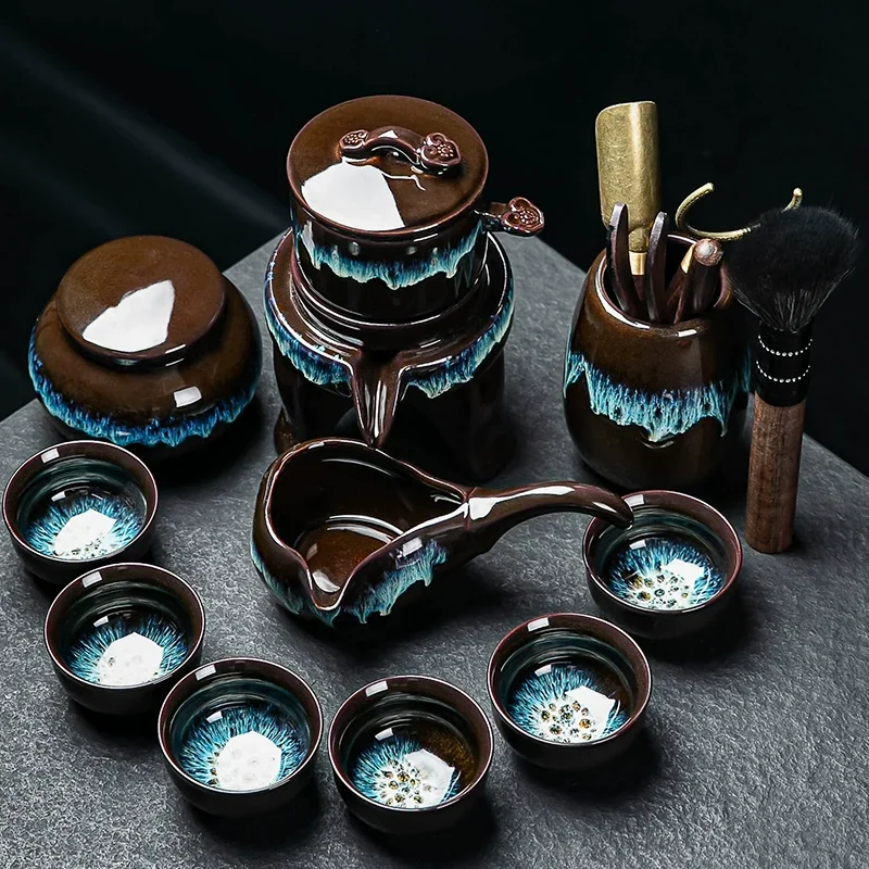 

8 Pcs Chinese traditional tea set high-grade automatic kung fu bone china teapot and cup travel