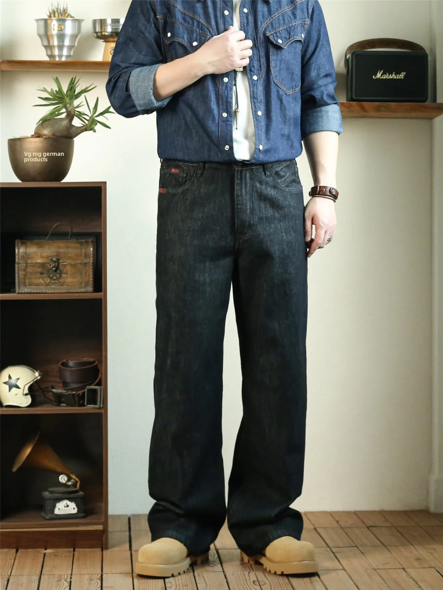 

American Retro Cleanfit Bell Bot Jeans Loose Wide Leg Original Color Straight Leg Men's Long Pants Spring Autumn